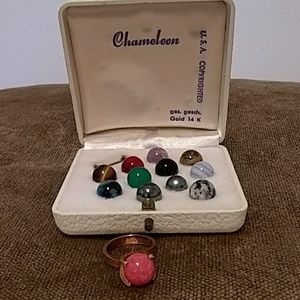 14 kt gold Ring with interchangeable stones